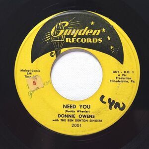 Donnie Owens 45 Need You / If I'm Wrong on Guyden VG Rock